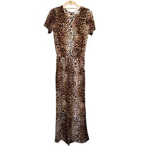 Ahn & Ahn Collection Jumpsuit S Cheetah Wide Leg Cinched Waist One Piece Brown